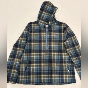 O'Neill Blue, Green and Tan Plaid Fleece Jacket/Hoodie